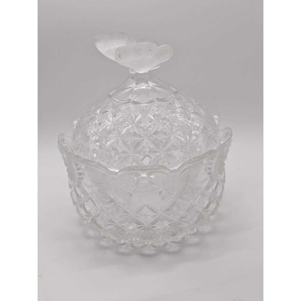 Hofbauer Collection Vintage Crystal Butterfly Papillon Dish With Lid‎ Beautiful